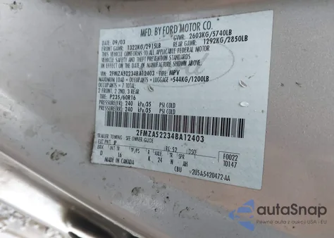 2004 Ford Freestar Sel из США, поврежденный, VIN 2FMZA52234BA12403